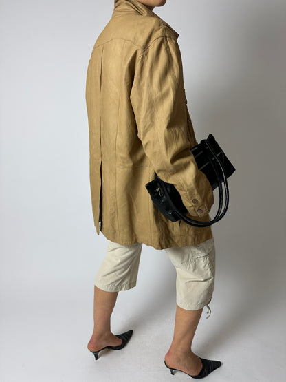 Leather safari  jacket | Soft beige