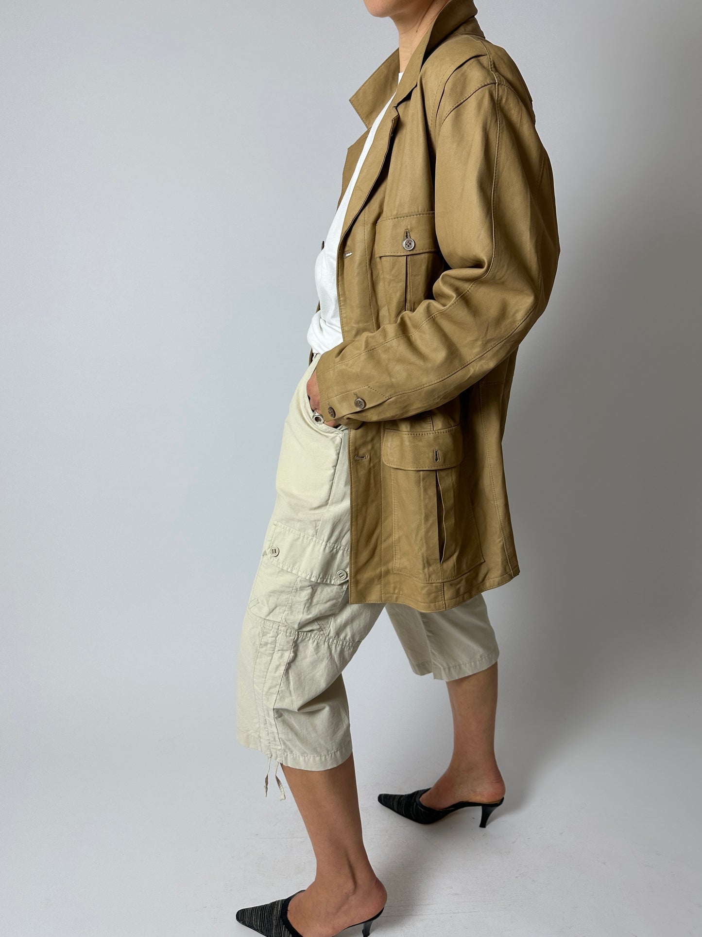 Leather safari  jacket | Soft beige