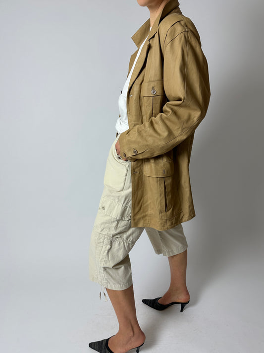 Leather safari  jacket | Soft beige