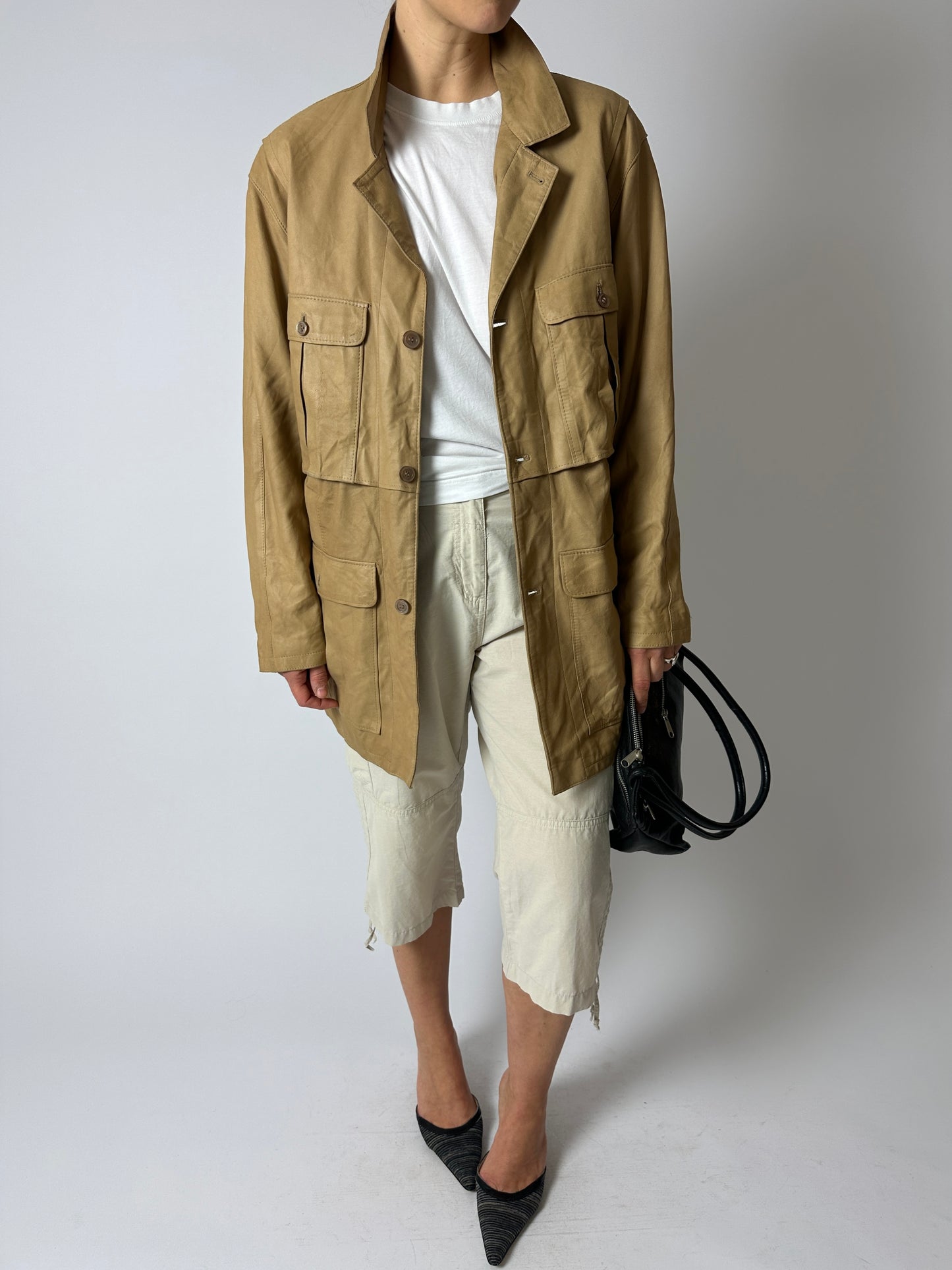 Leather safari  jacket | Soft beige