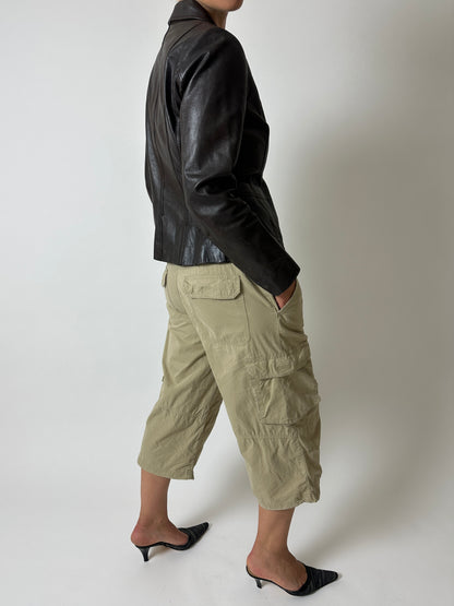 Leather fitted blazer | Dark brown