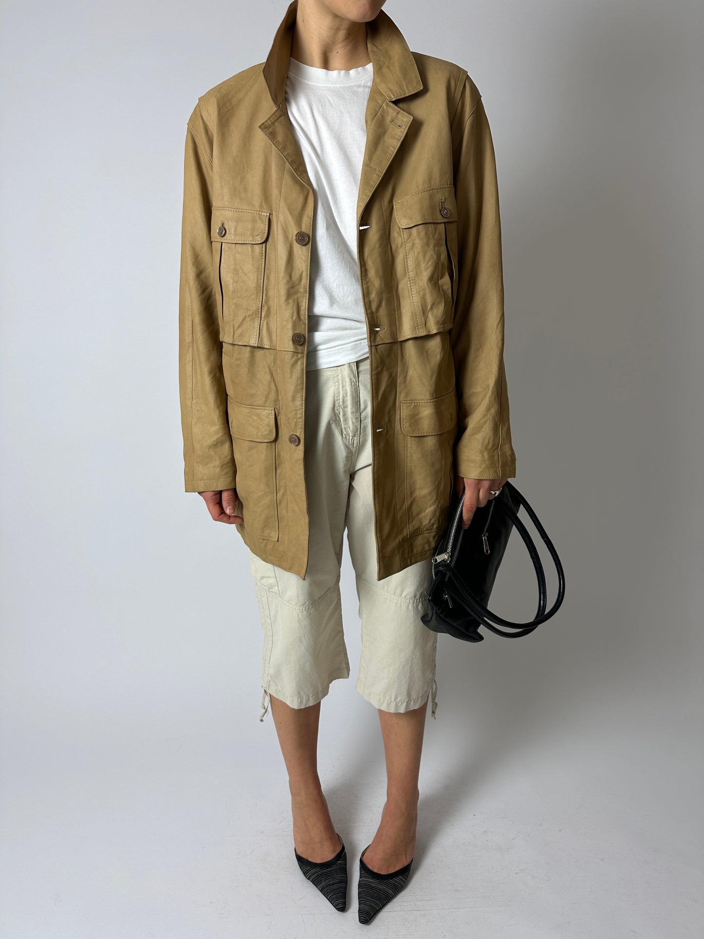 Leather safari  jacket | Soft beige