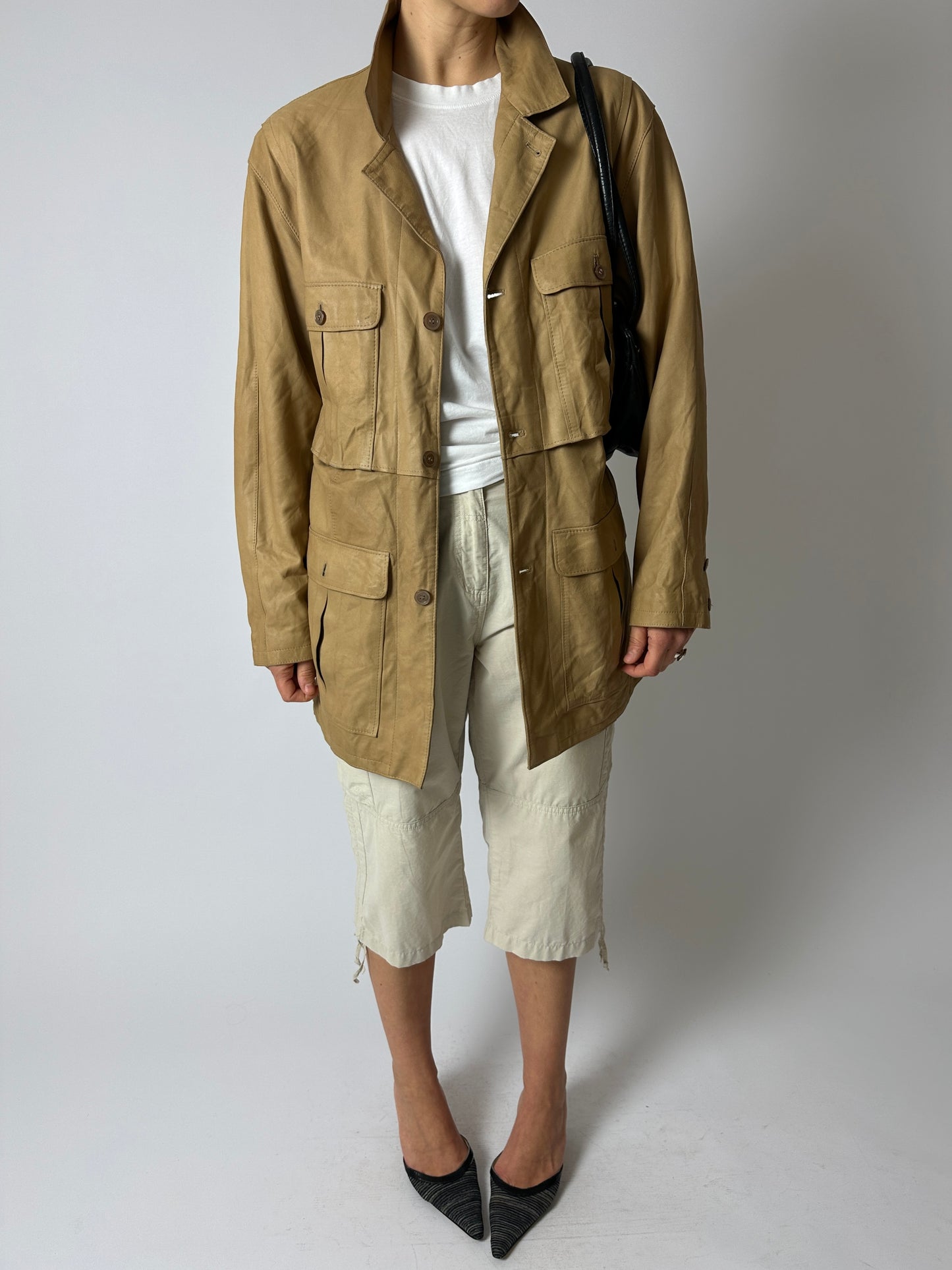 Leather safari  jacket | Soft beige