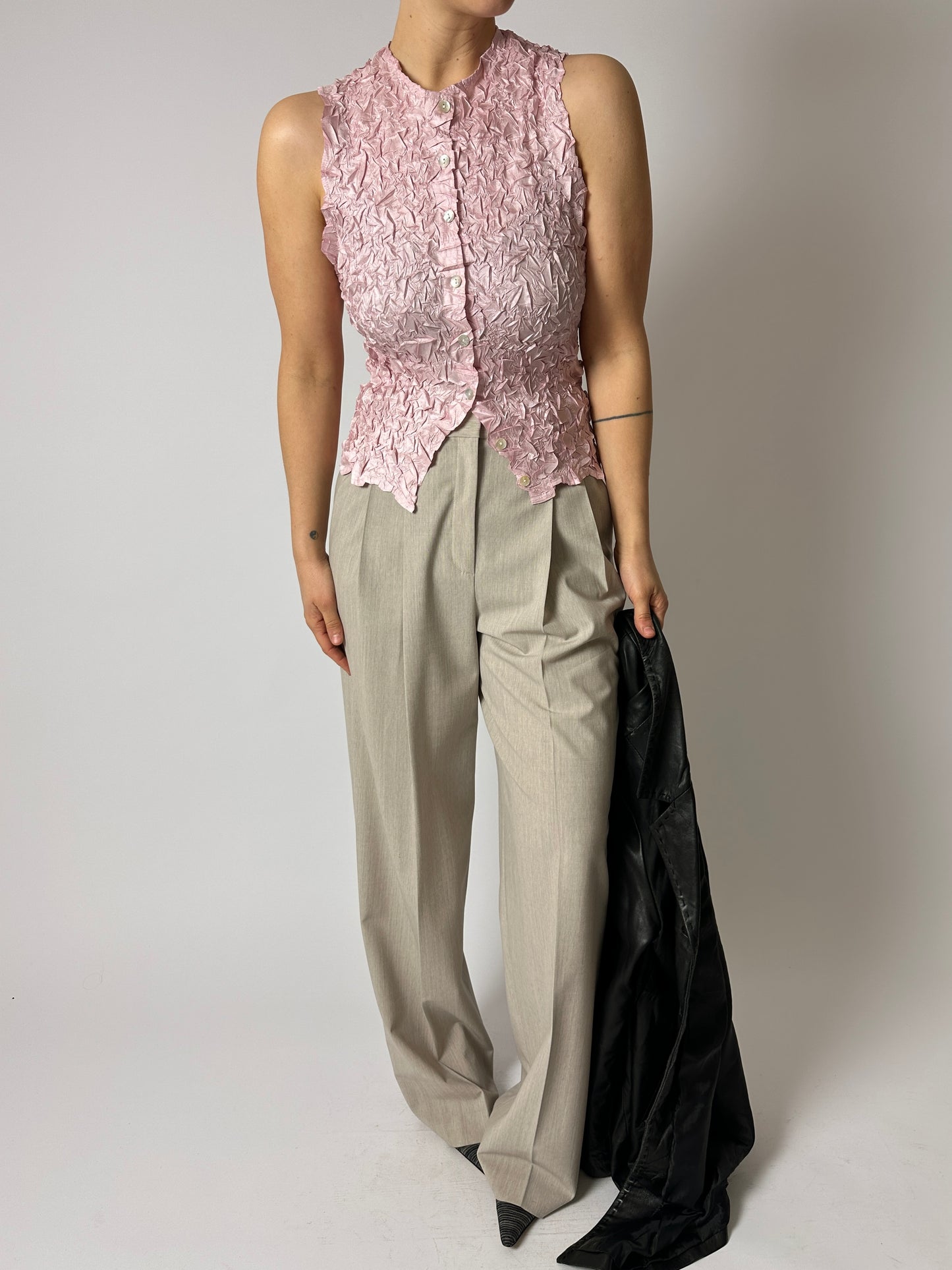 Crinkle stretch top | Soft pink