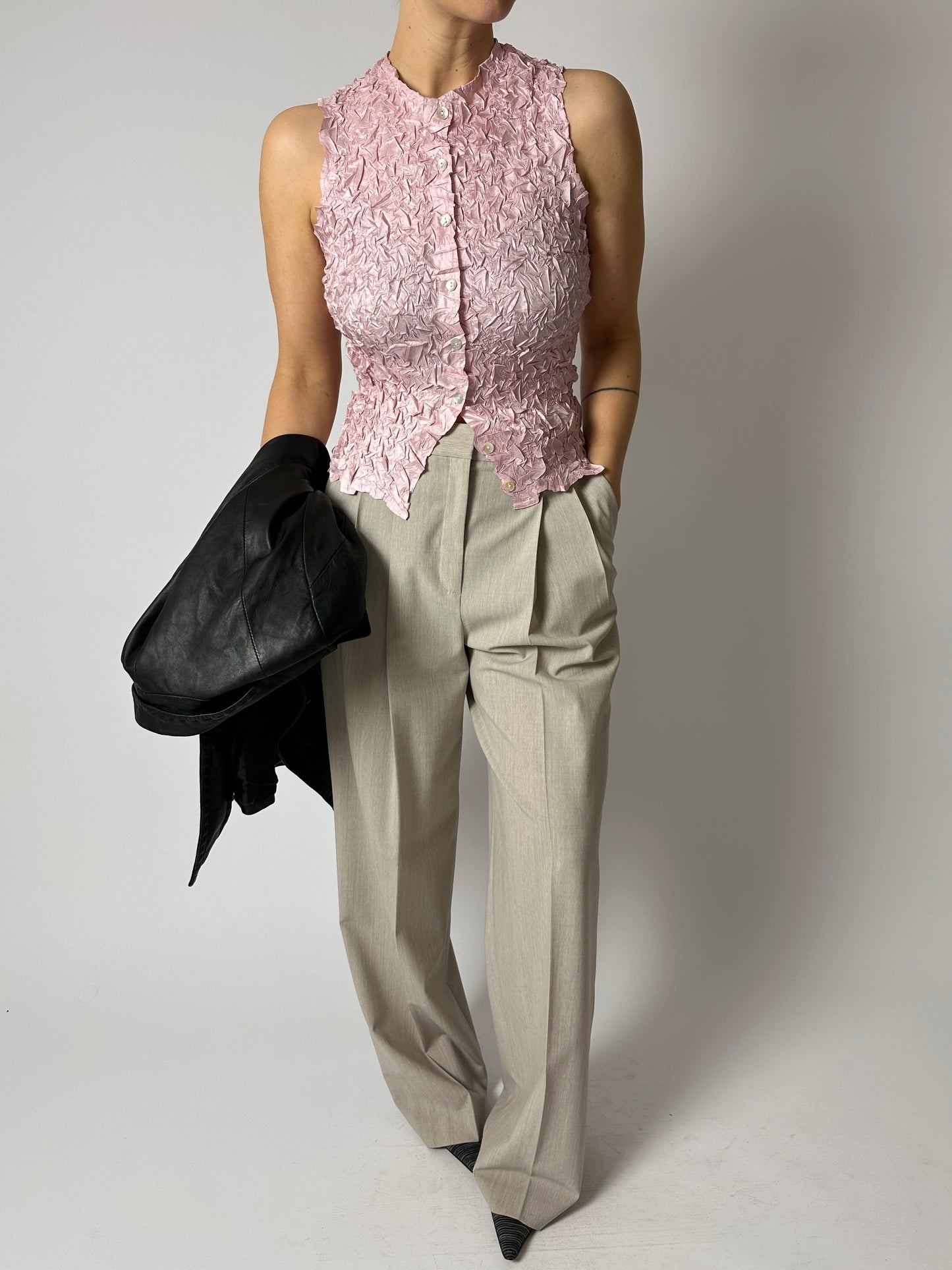 Crinkle stretch top | Soft pink