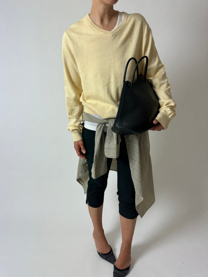 Cotton v-neck sweater | Soft butter