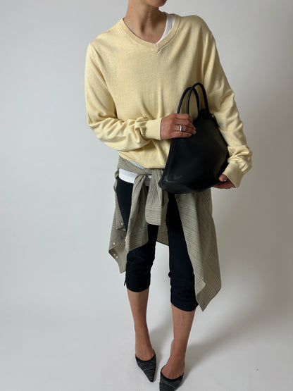 Cotton v-neck sweater | Soft butter