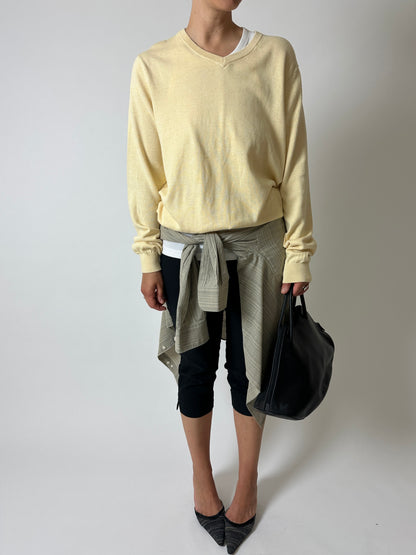 Cotton v-neck sweater | Soft butter