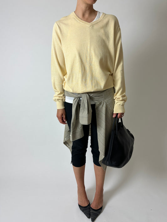 Cotton v-neck sweater | Soft butter