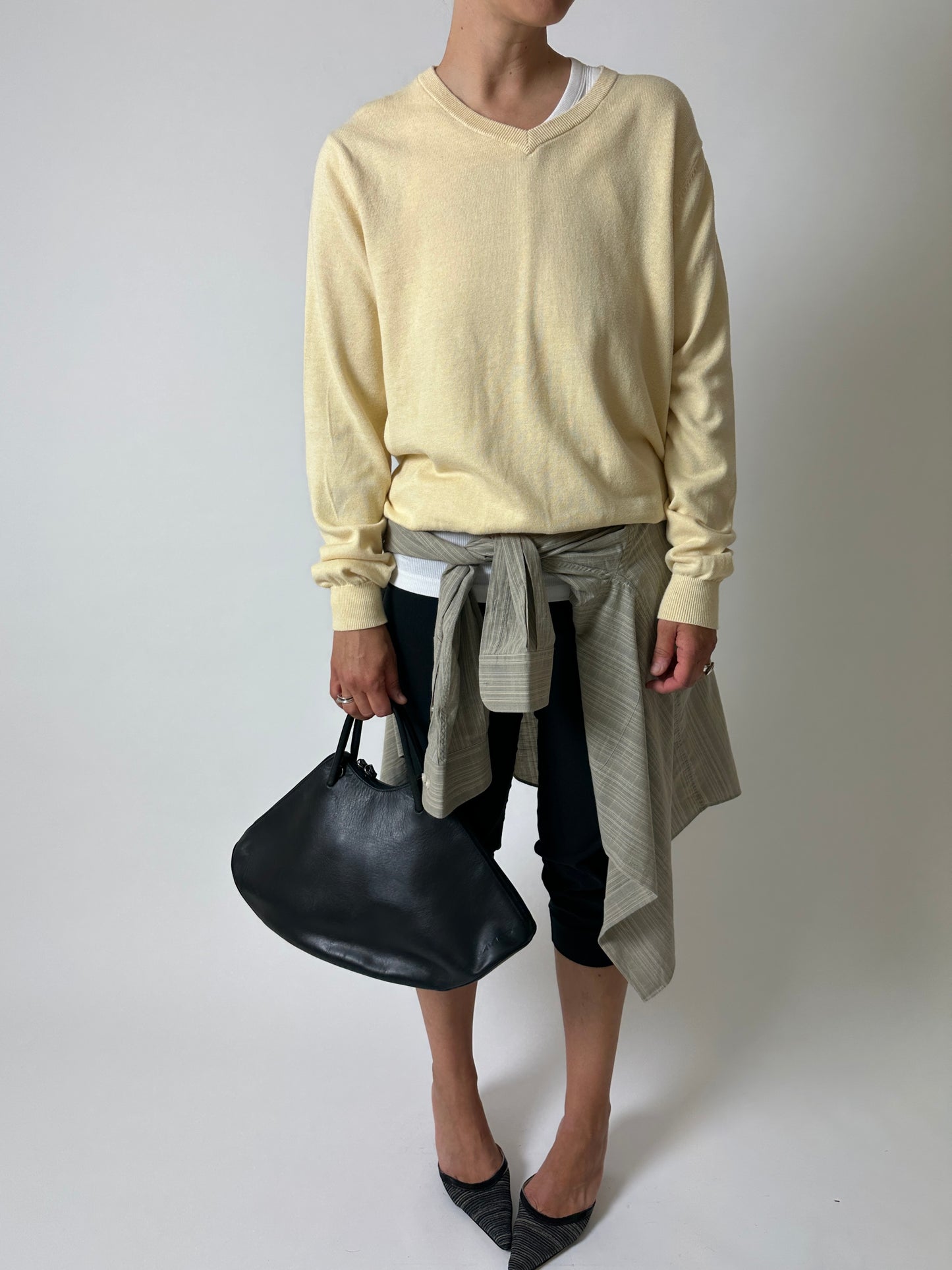 Cotton v-neck sweater | Soft butter