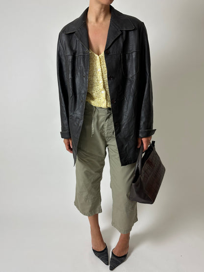 Leather minimal jacket | Dark brown