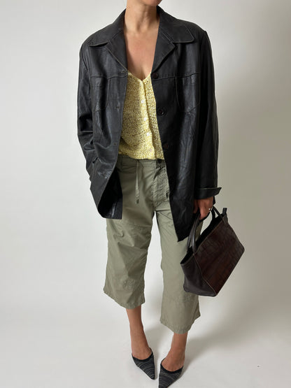 Leather minimal jacket | Dark brown