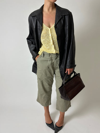 Leather minimal jacket | Dark brown