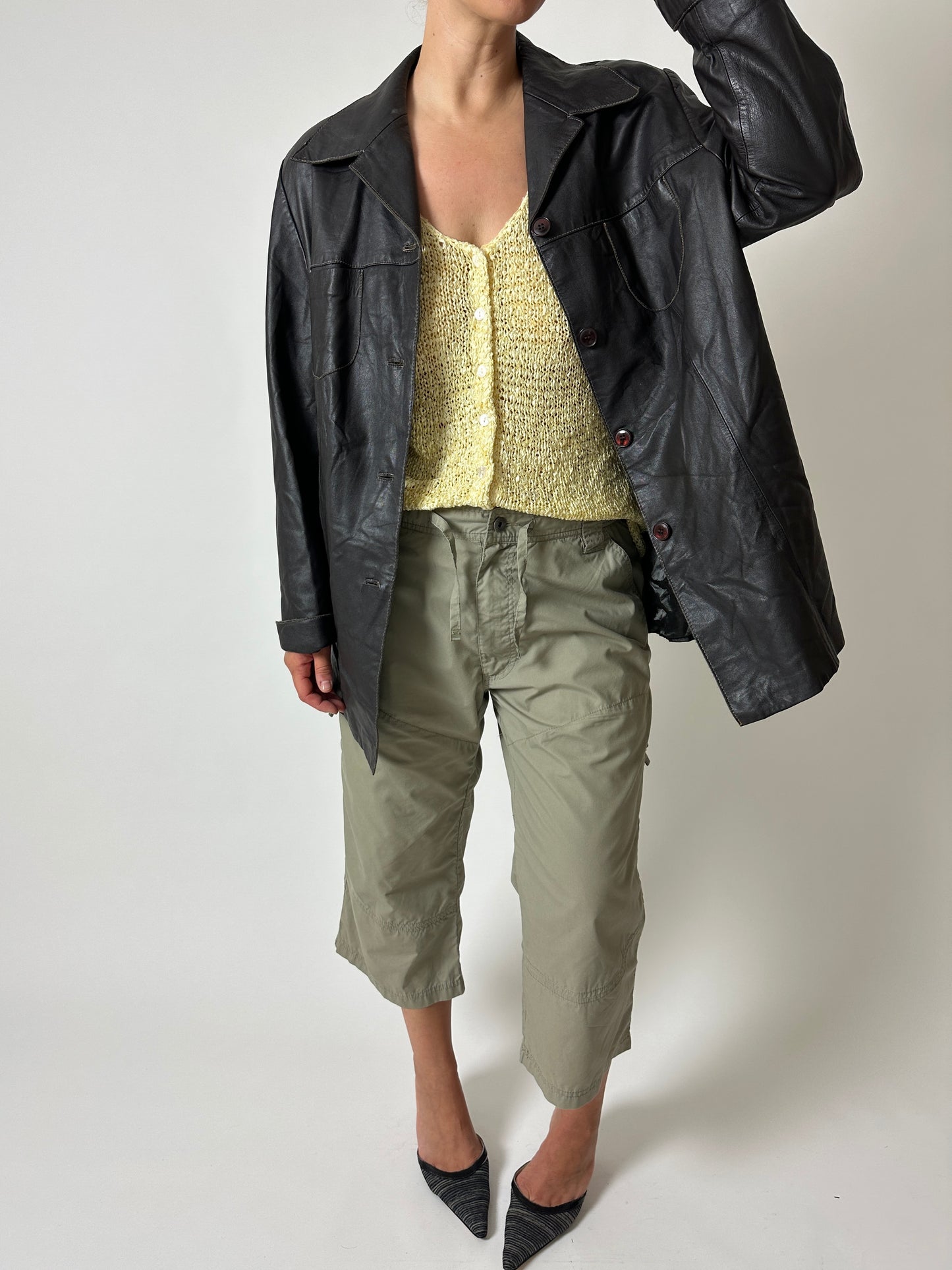 Leather minimal jacket | Dark brown
