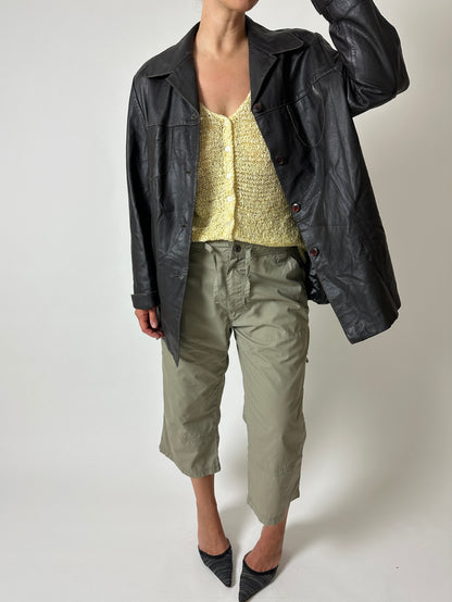 Leather minimal jacket | Dark brown