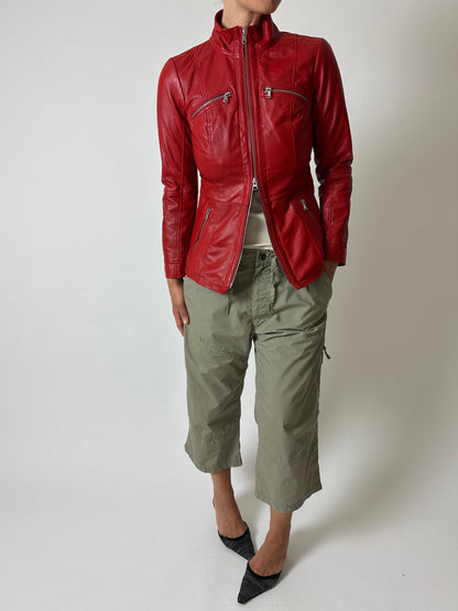 Leather fitted jacket | Red