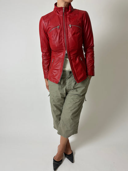 Leather fitted jacket | Red