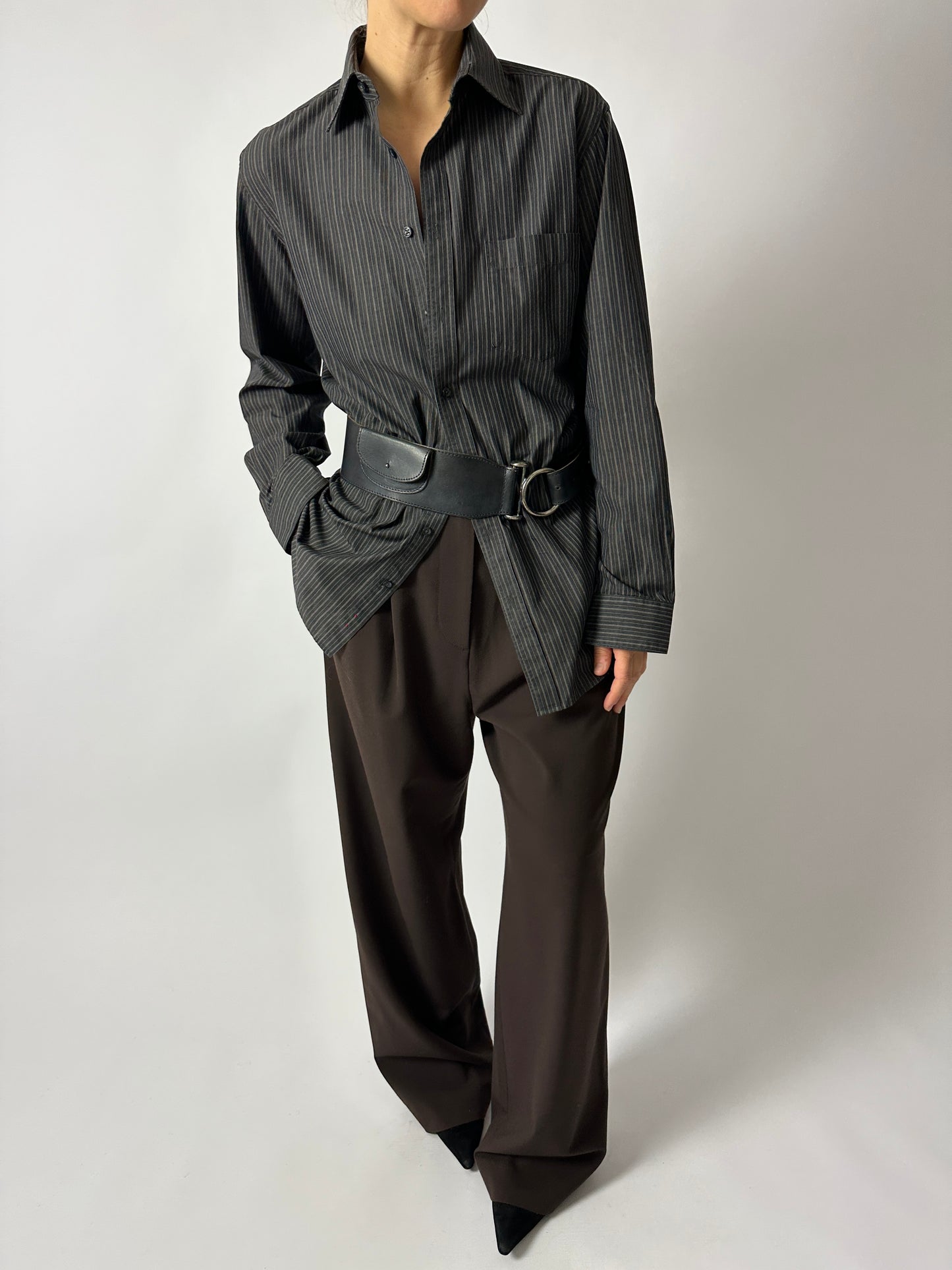 Relaxed striped shirt | Black / Beige