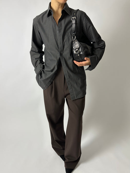 Relaxed striped shirt | Black / Beige