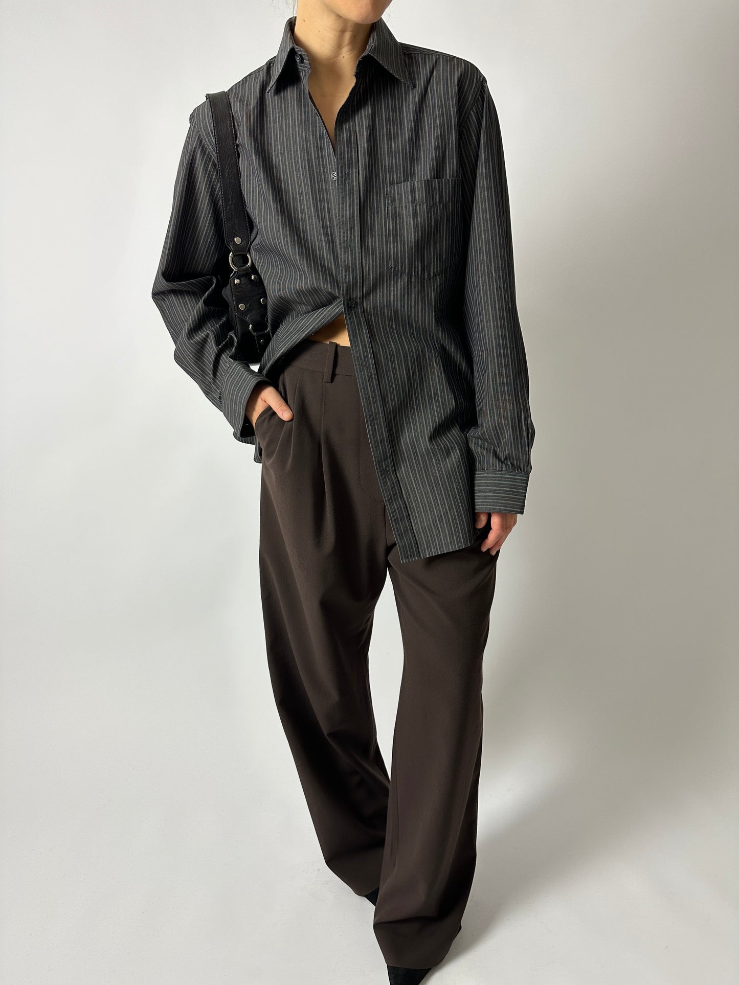 Relaxed striped shirt | Black / Beige