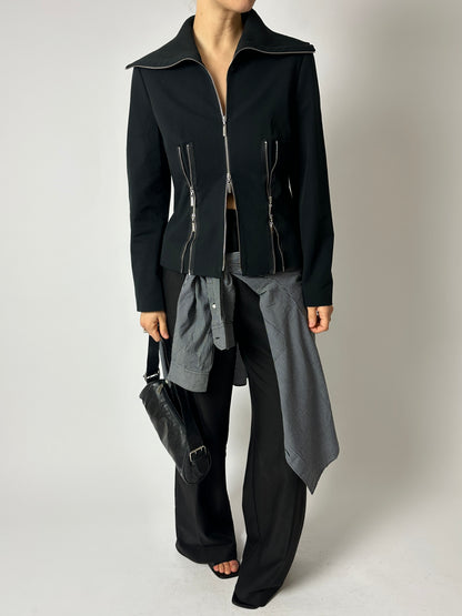 High neck zip jacket | Black