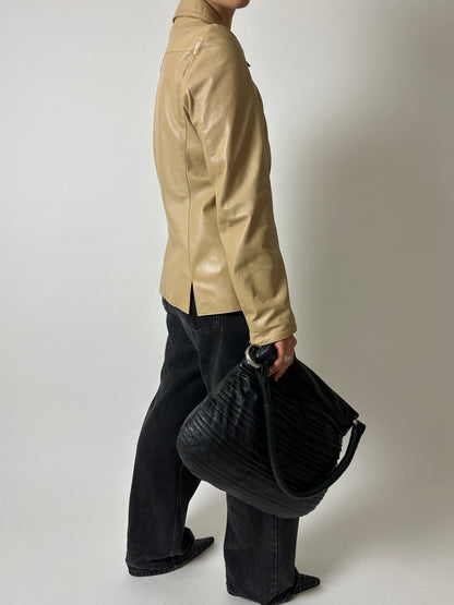 Leather fitted jacket | Beige