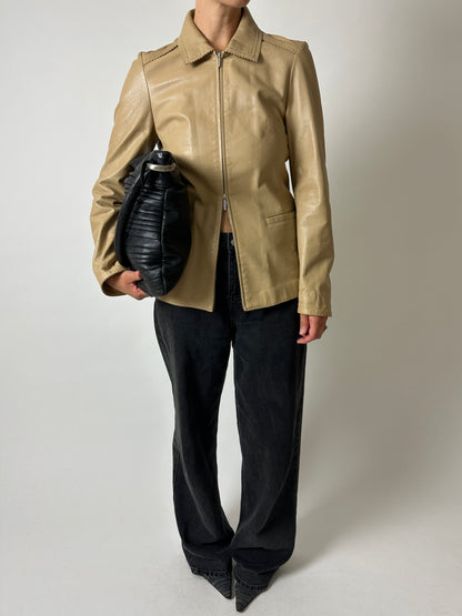Leather fitted jacket | Beige