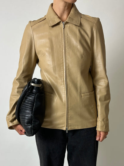 Leather fitted jacket | Beige