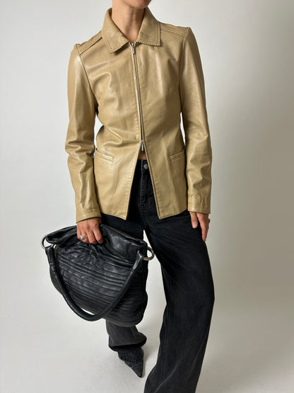 Leather fitted jacket | Beige