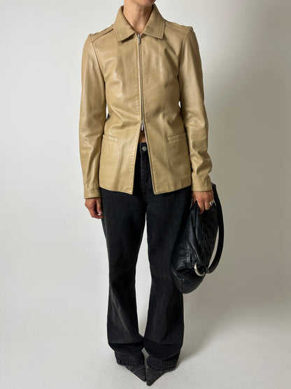 Leather fitted jacket | Beige