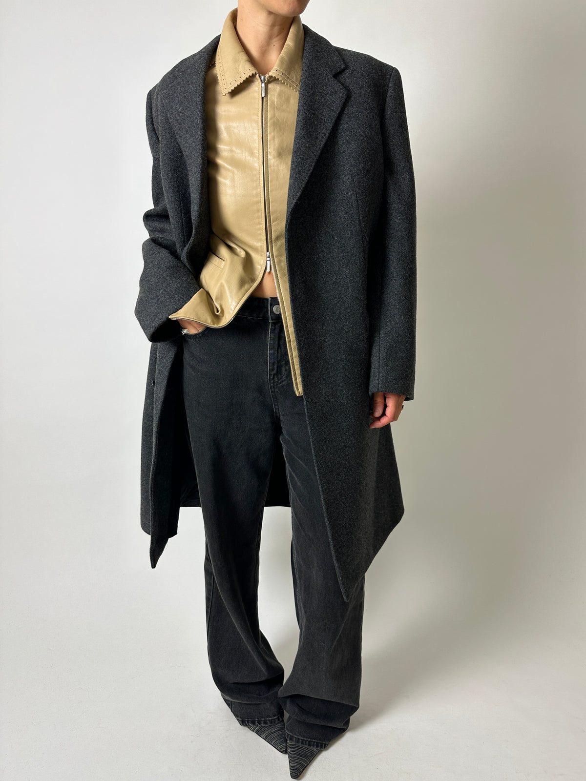 Leather fitted jacket | Beige