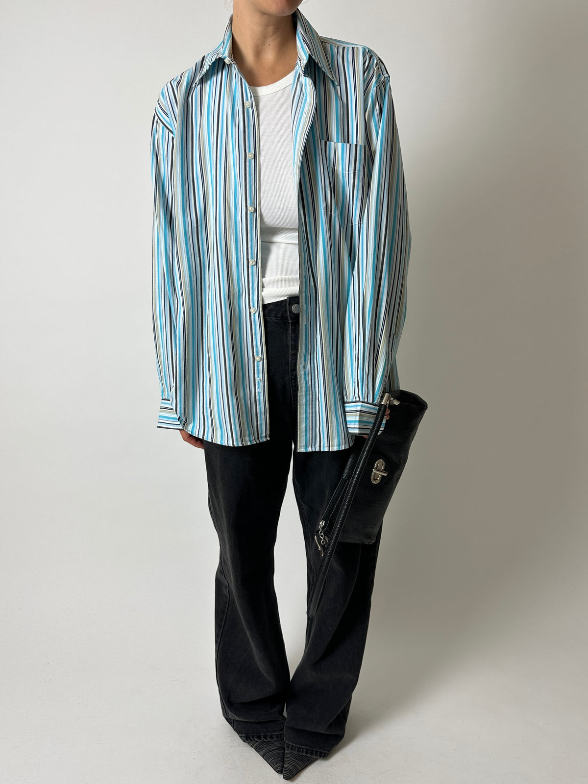 Cotton striped shirt | Turquoise