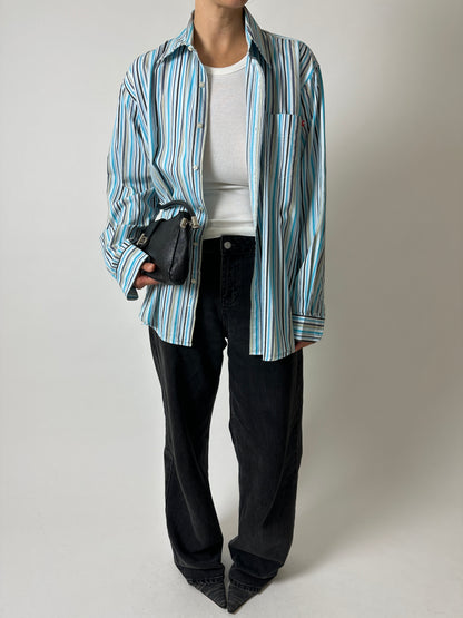 Cotton striped shirt | Turquoise