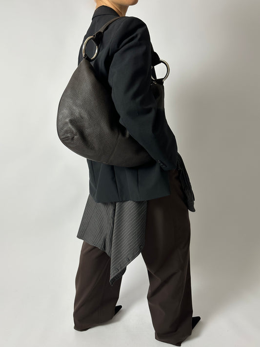 Leather shoulder bag | Dark brown