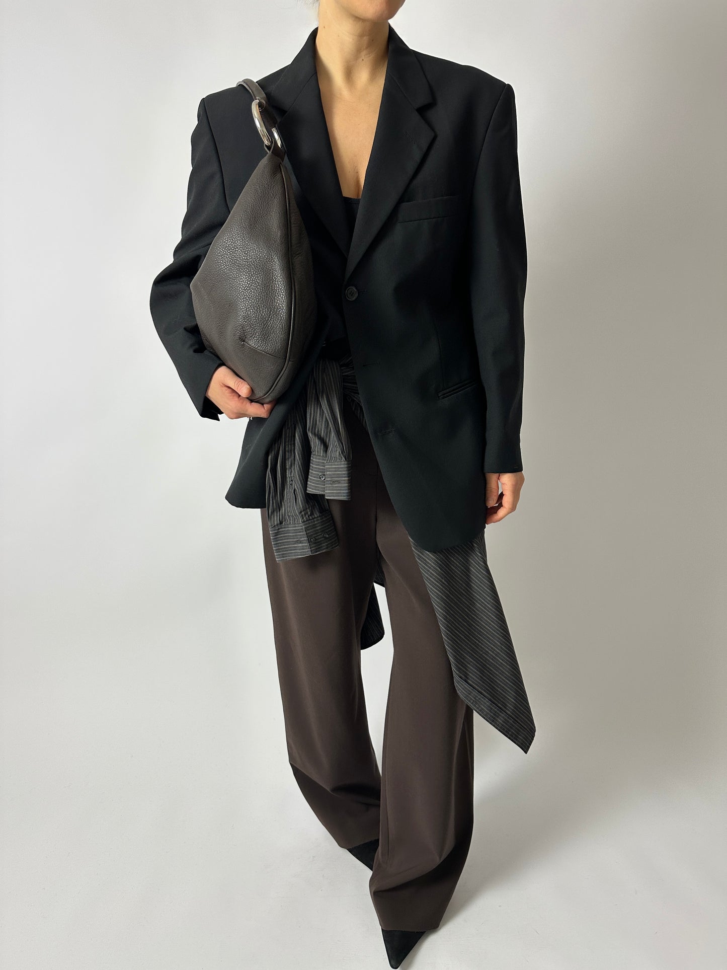 Leather shoulder bag | Dark brown