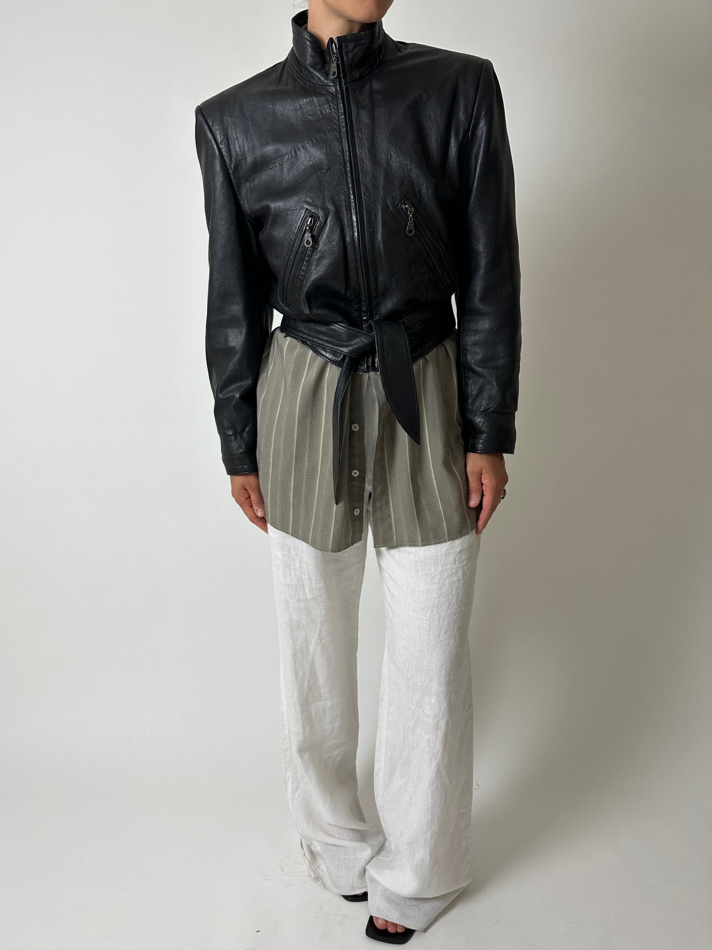 Leather cropped jacket | Black