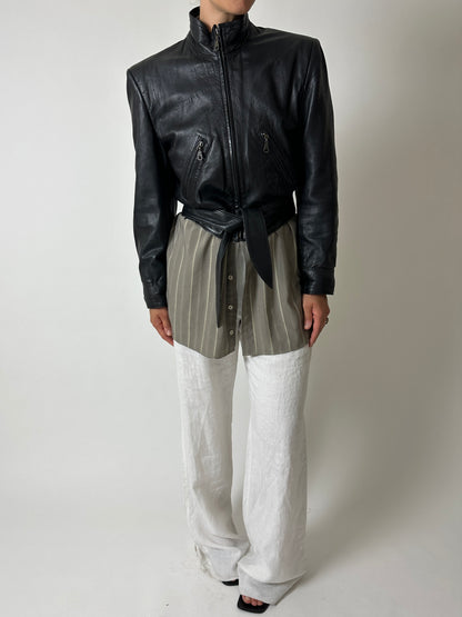 Leather cropped jacket | Black