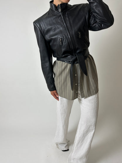 Leather cropped jacket | Black