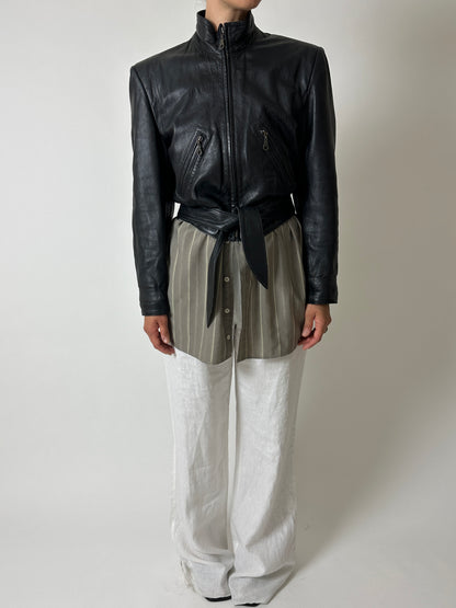 Leather cropped jacket | Black