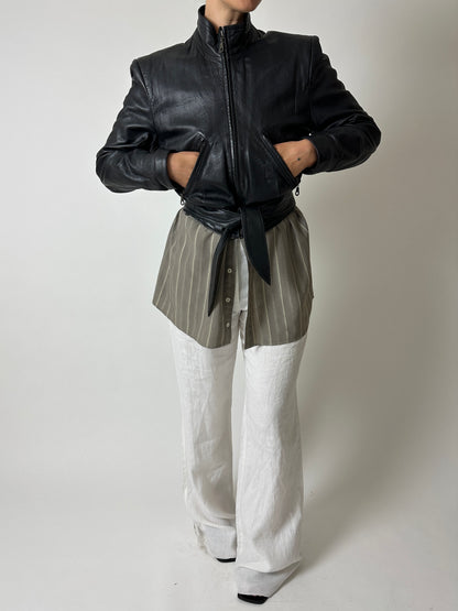 Leather cropped jacket | Black