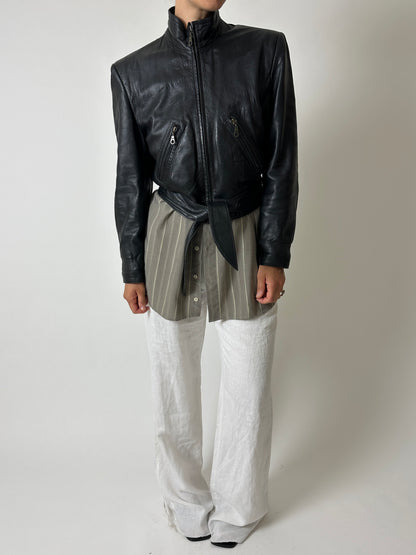 Leather cropped jacket | Black