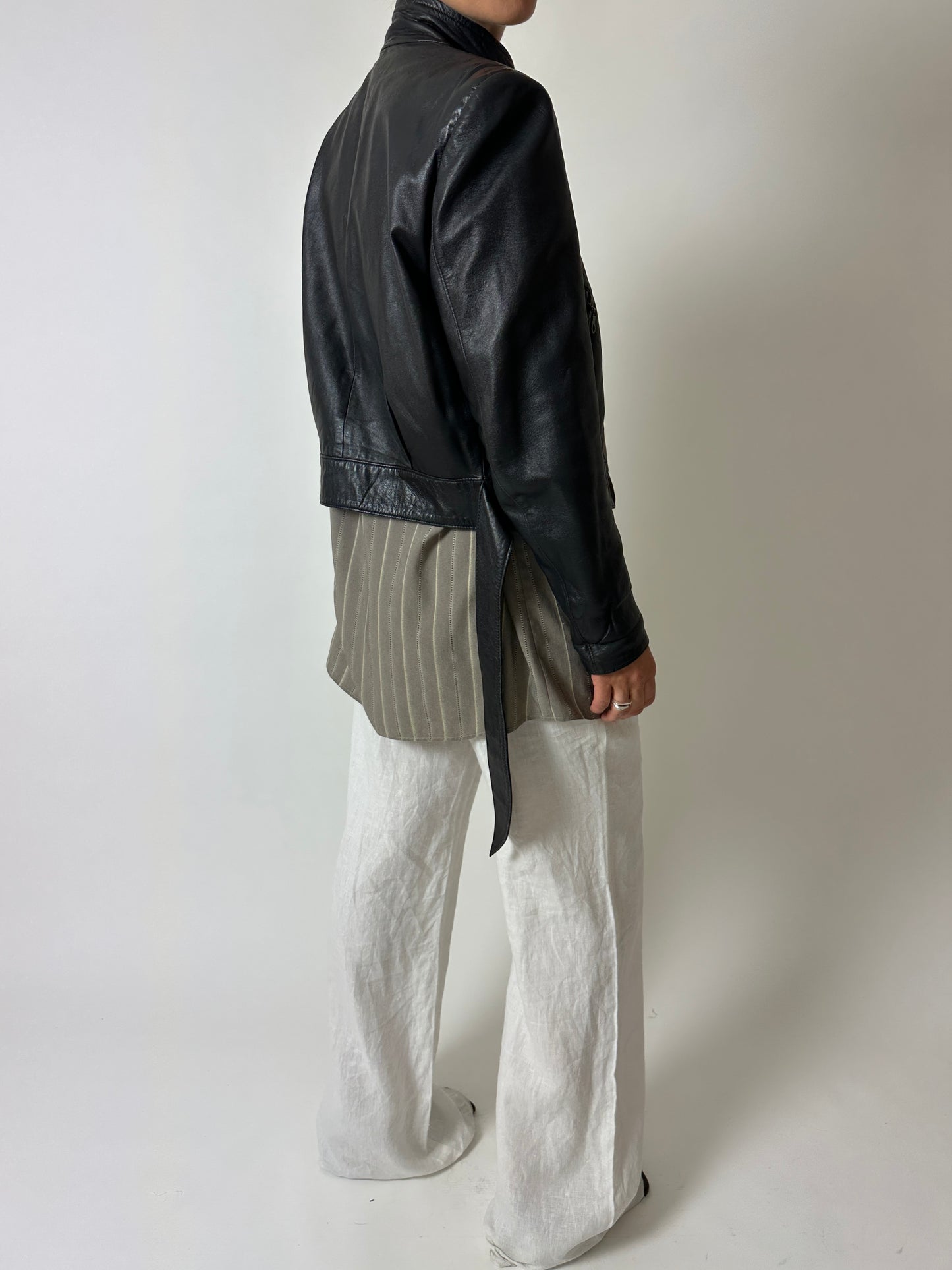 Leather cropped jacket | Black