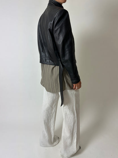 Leather cropped jacket | Black