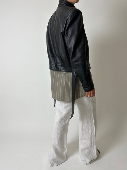 Leather cropped jacket | Black
