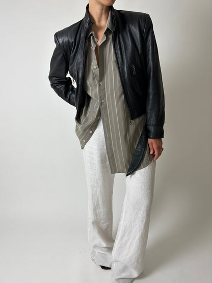 Leather cropped jacket | Black
