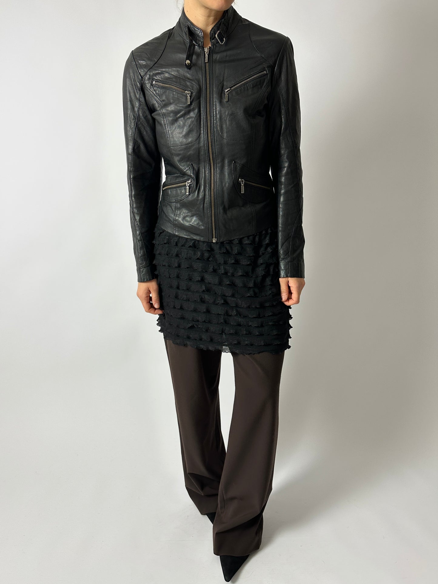 Leather fitted jacket | Black
