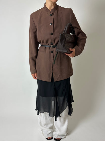 Stand up collar blazer | Terra brown
