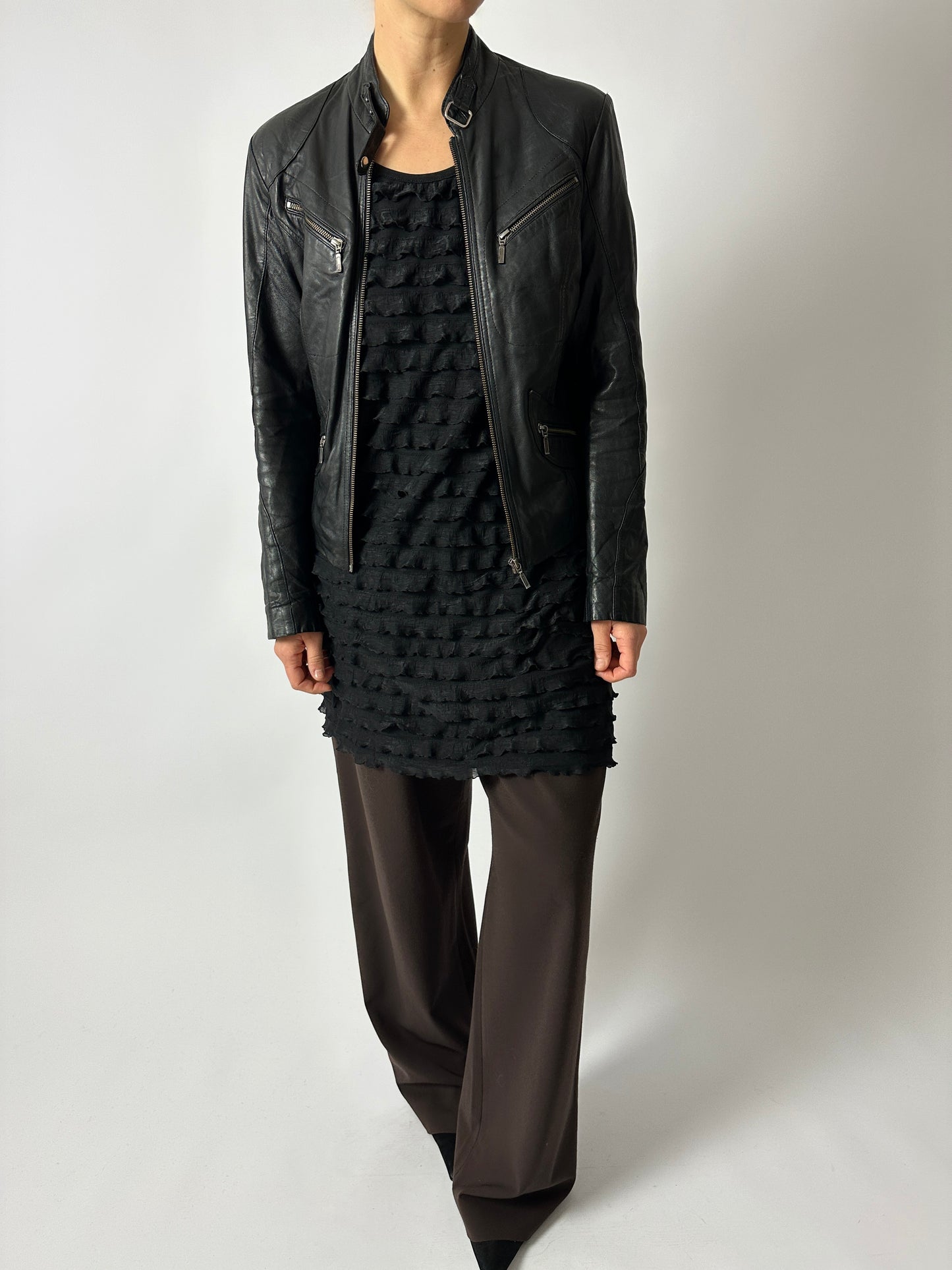 Leather fitted jacket | Black