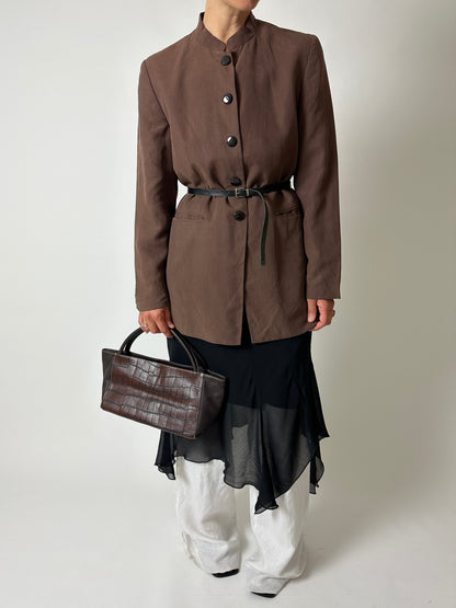 Stand up collar blazer | Terra brown