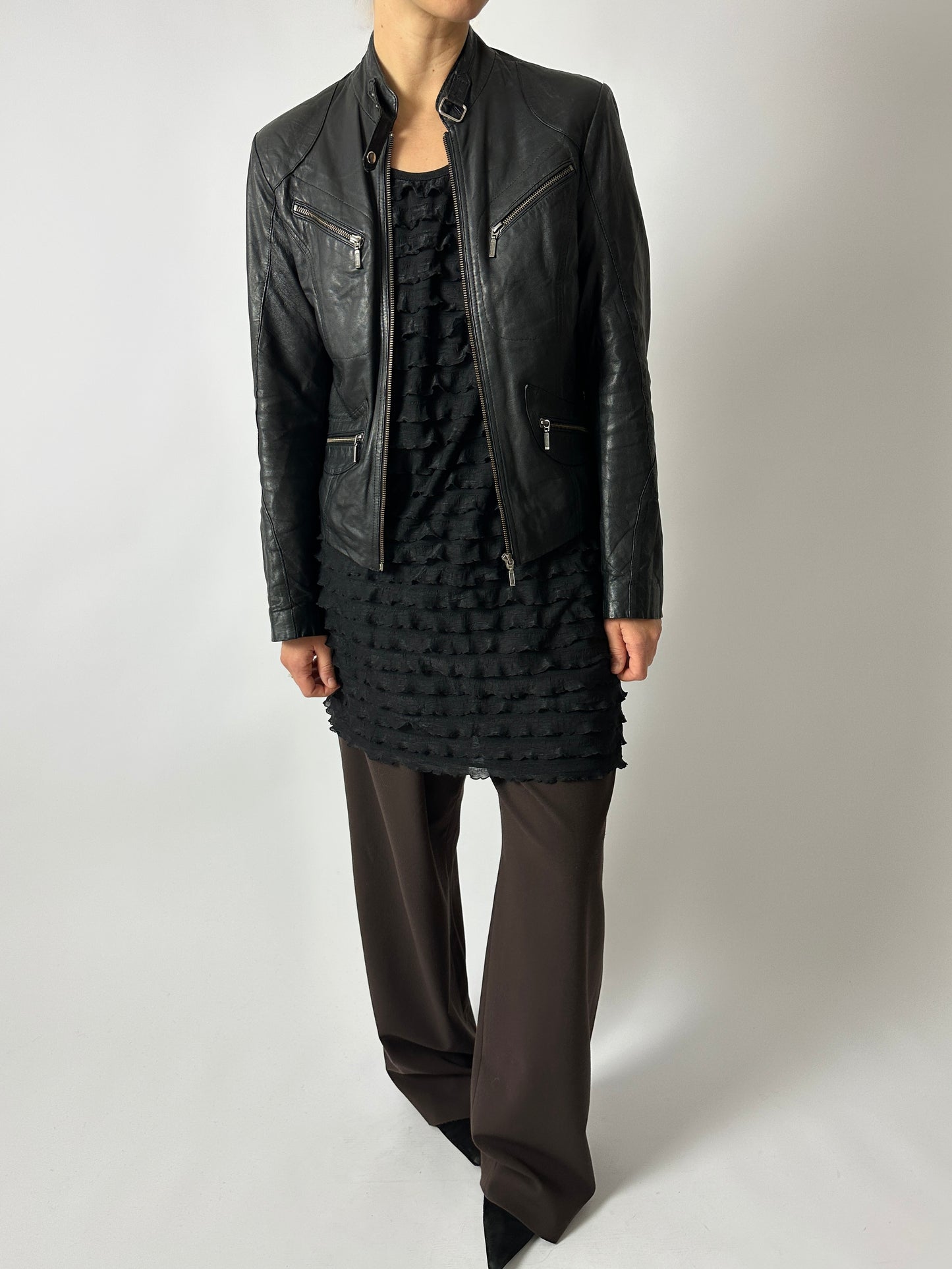 Leather fitted jacket | Black